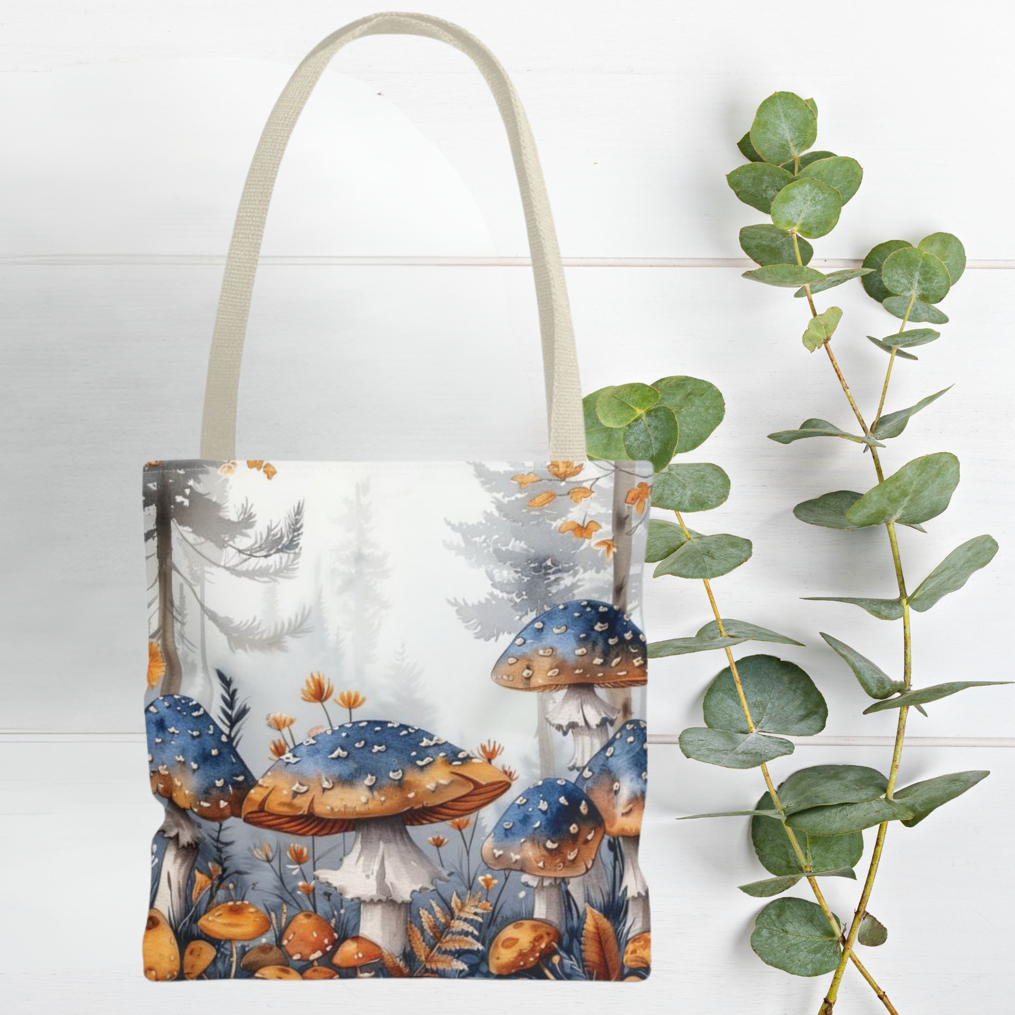 Tote Bag White and Gold Mushroom